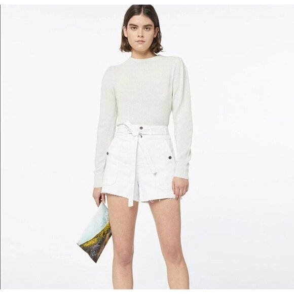 FRAME Le Brigette Size 31 High Waist Cut Off Denim Shorts NWT White Tie Waist - Picture 1 of 9